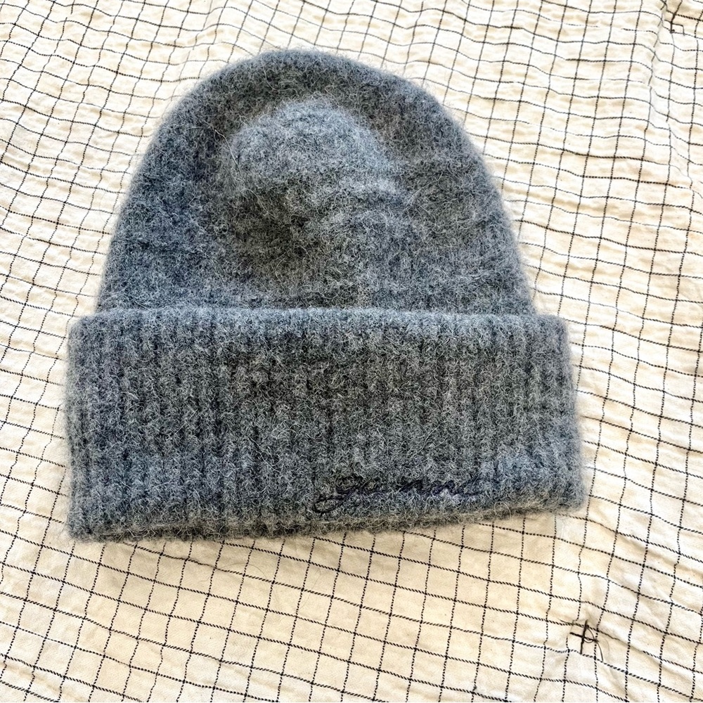 Ganni Grey Logo Beanie